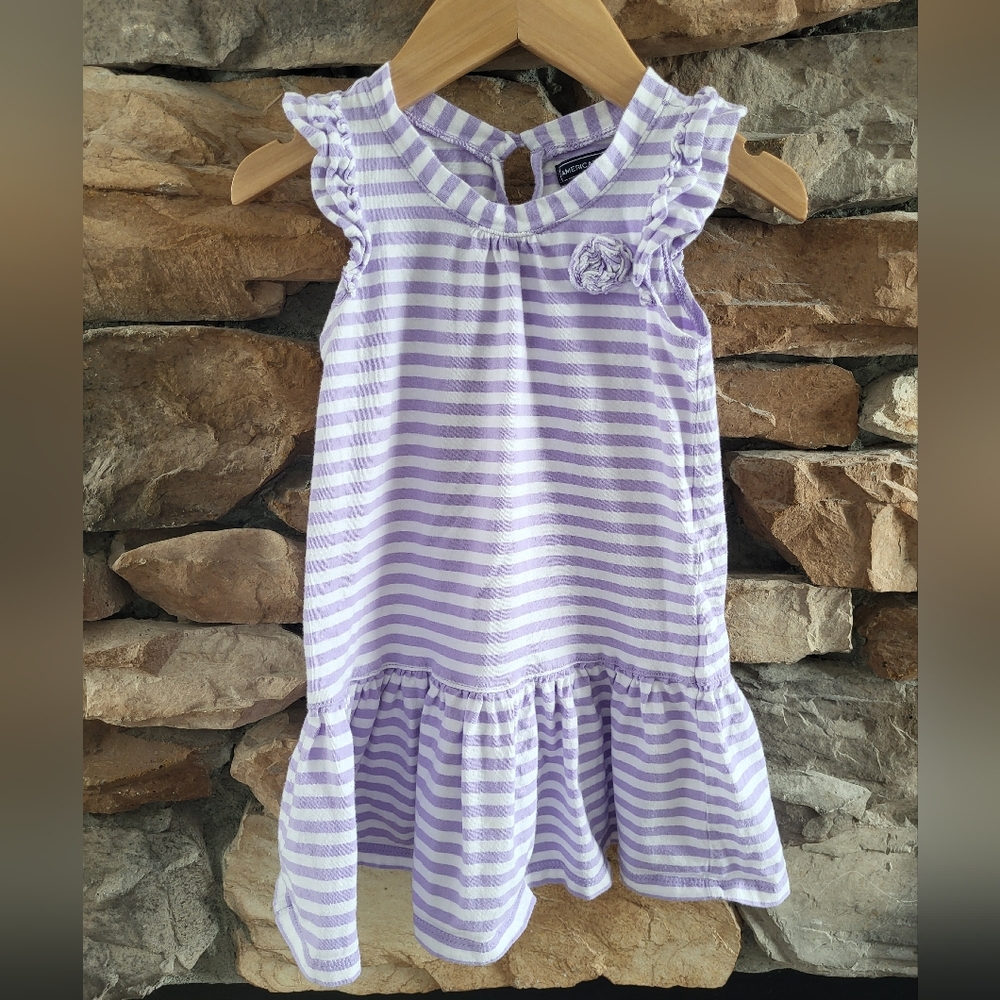 2T Lavender Striped Ruffle Cotton Dress